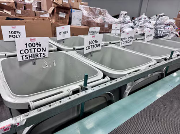 Homeboy Threads工厂内的纺织品分拣箱